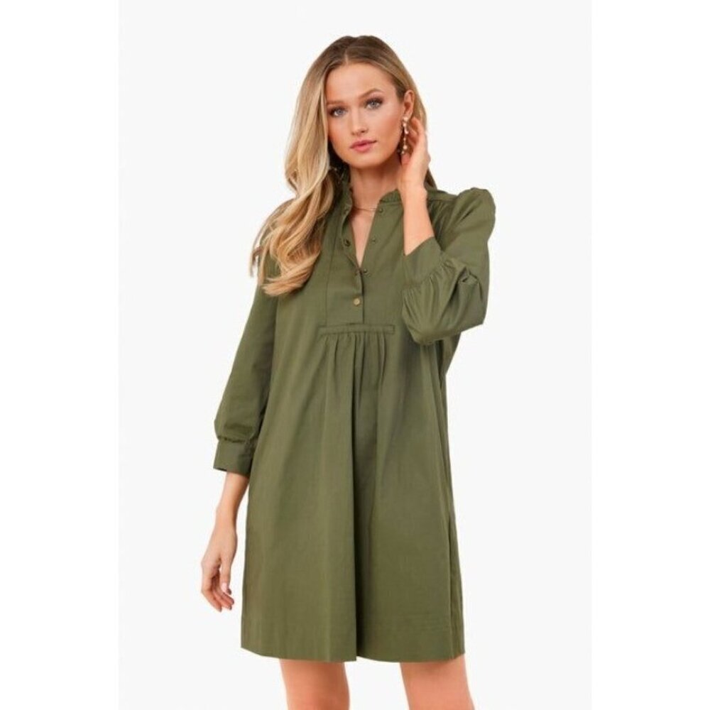 Tuckernuck Pomander Place Medium Green Claiborne Dress Short Long Sleeve Olive